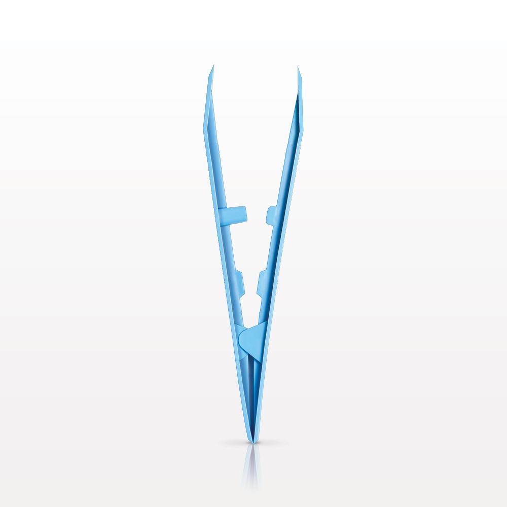 Single-Use Tweezer Forceps, Flat Square Tips, Blue