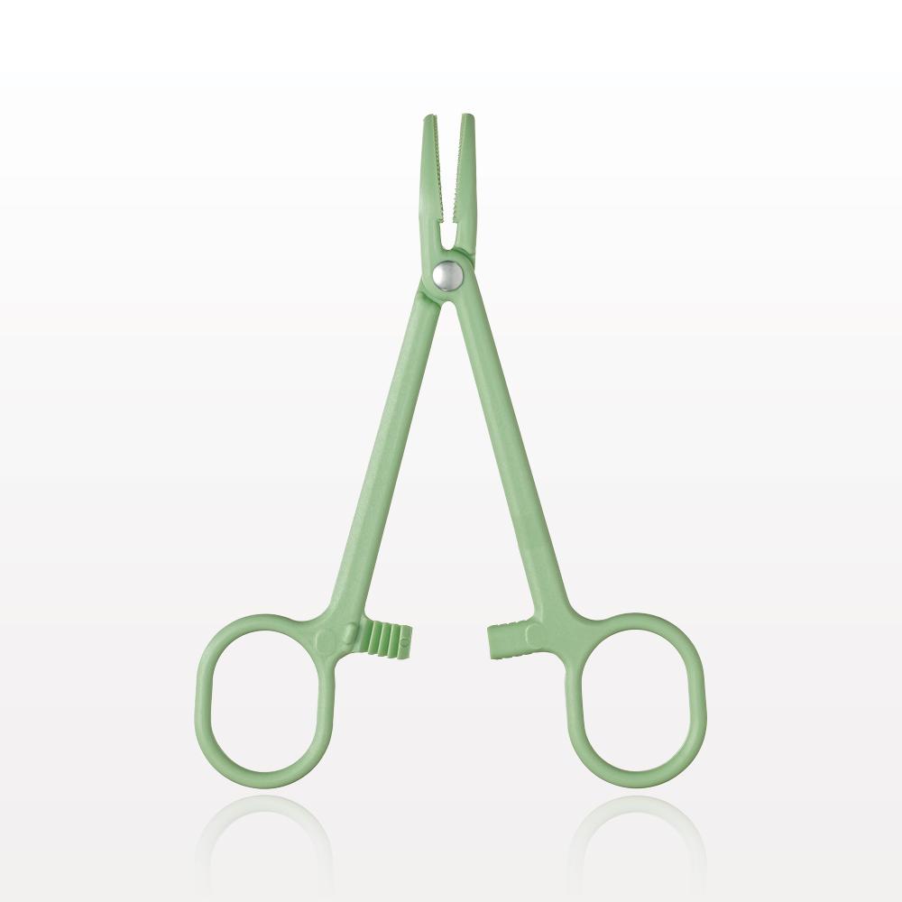 Single-Use Locking Forceps, Curved, Green