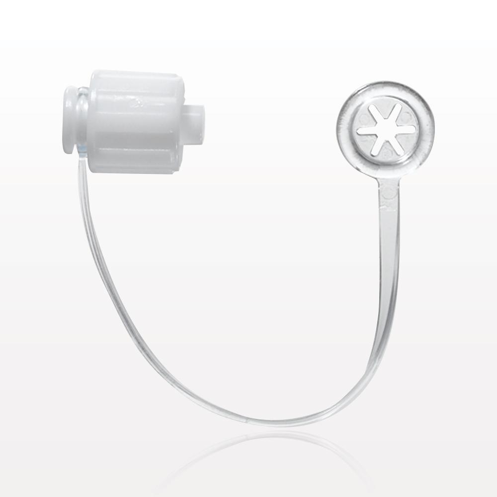 Male Luer Cap, Non-Vented w/Strap, White