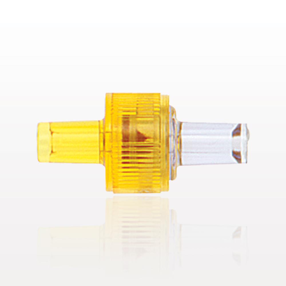 Duckbill Check Valve; Yellow Inlet, Clear Outlet
