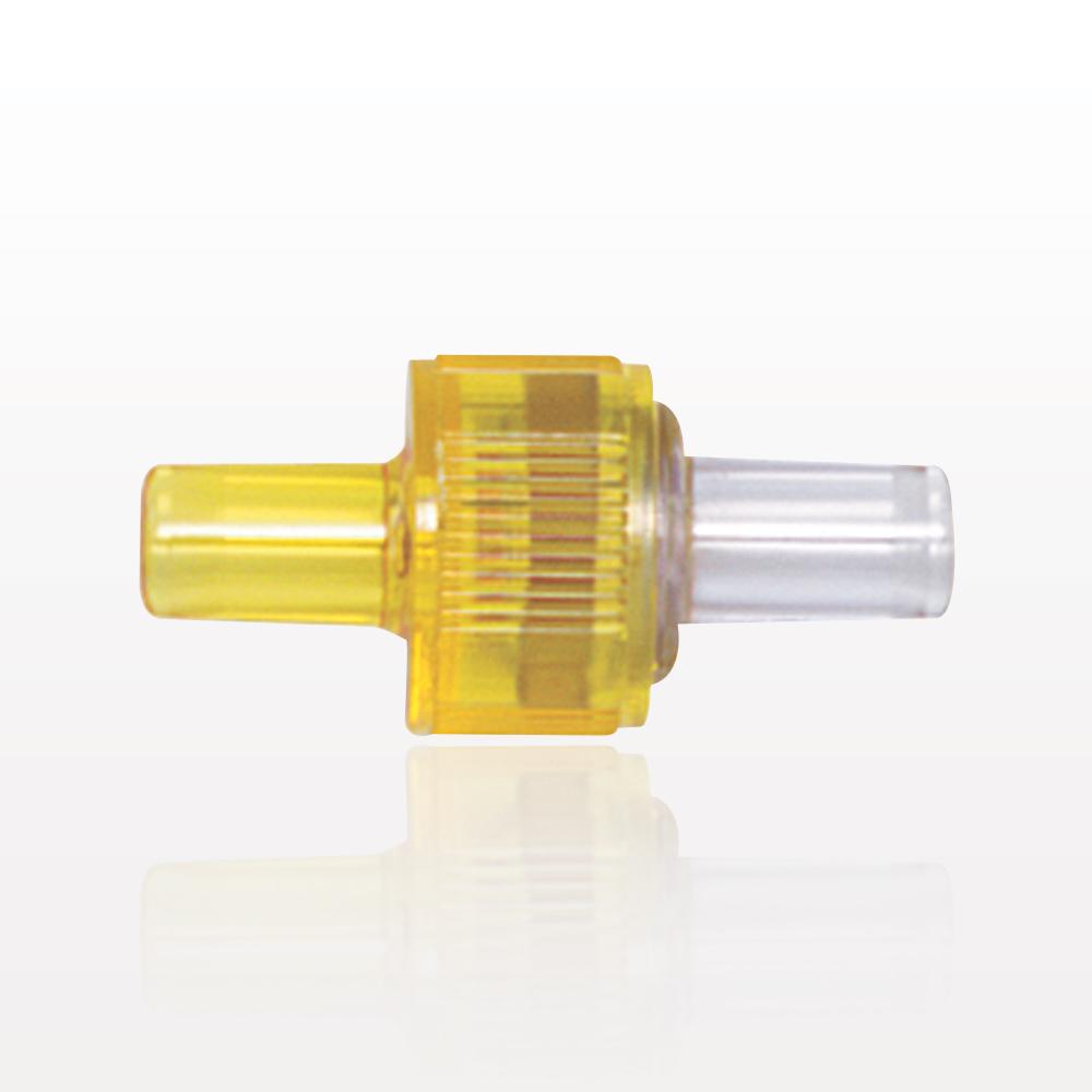 Duckbill Check Valve; Yellow Inlet, Clear Outlet