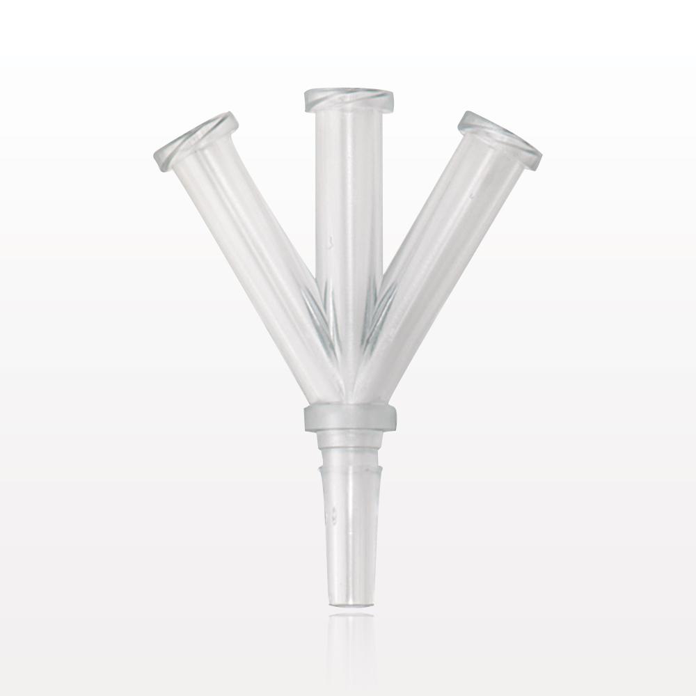 Y Connector, 4-Way, 3 Female Luer Locks, Male Luer Slip, Natural