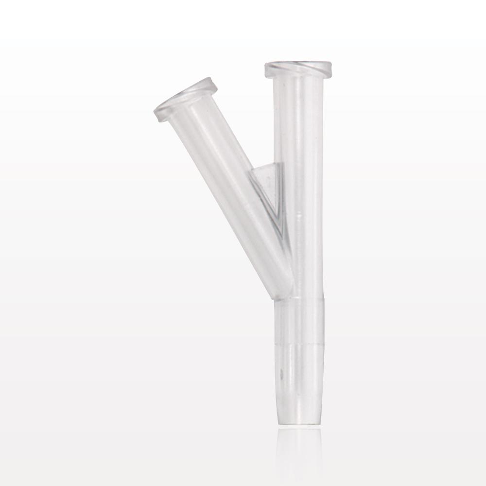 Y Connector, 2 Female Luer Locks, Tubing Port, Natural