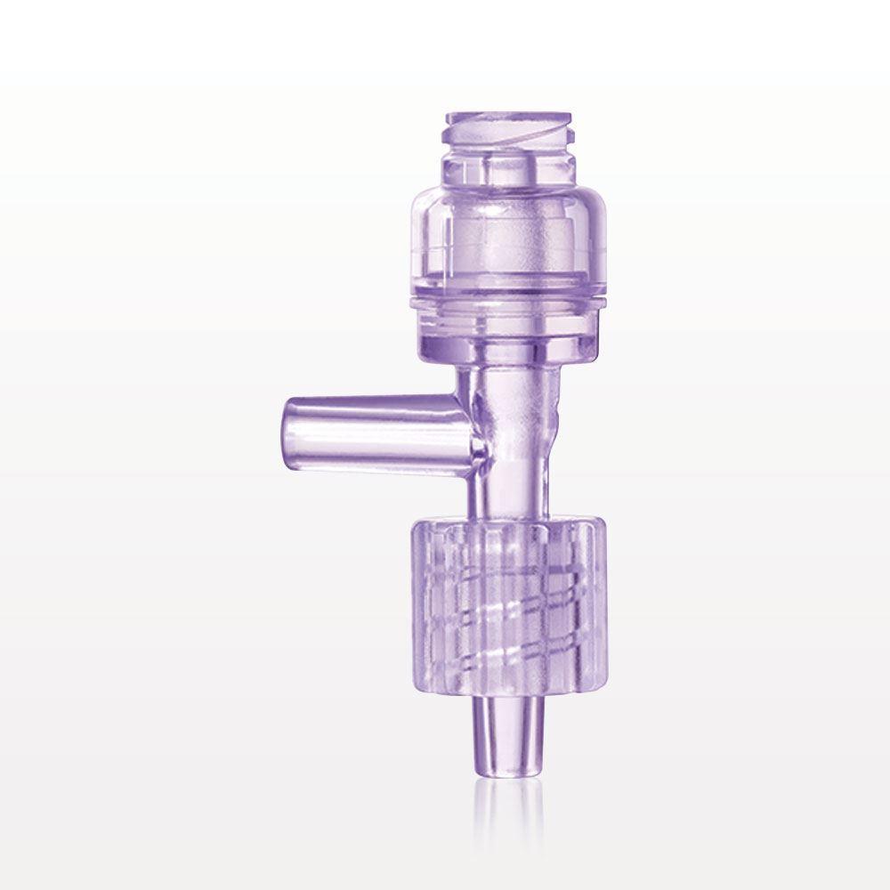 T Connector, Needleless Injection Site, Swabbable, Female Luer, Male Luer w Spin Lock, Tubing Port