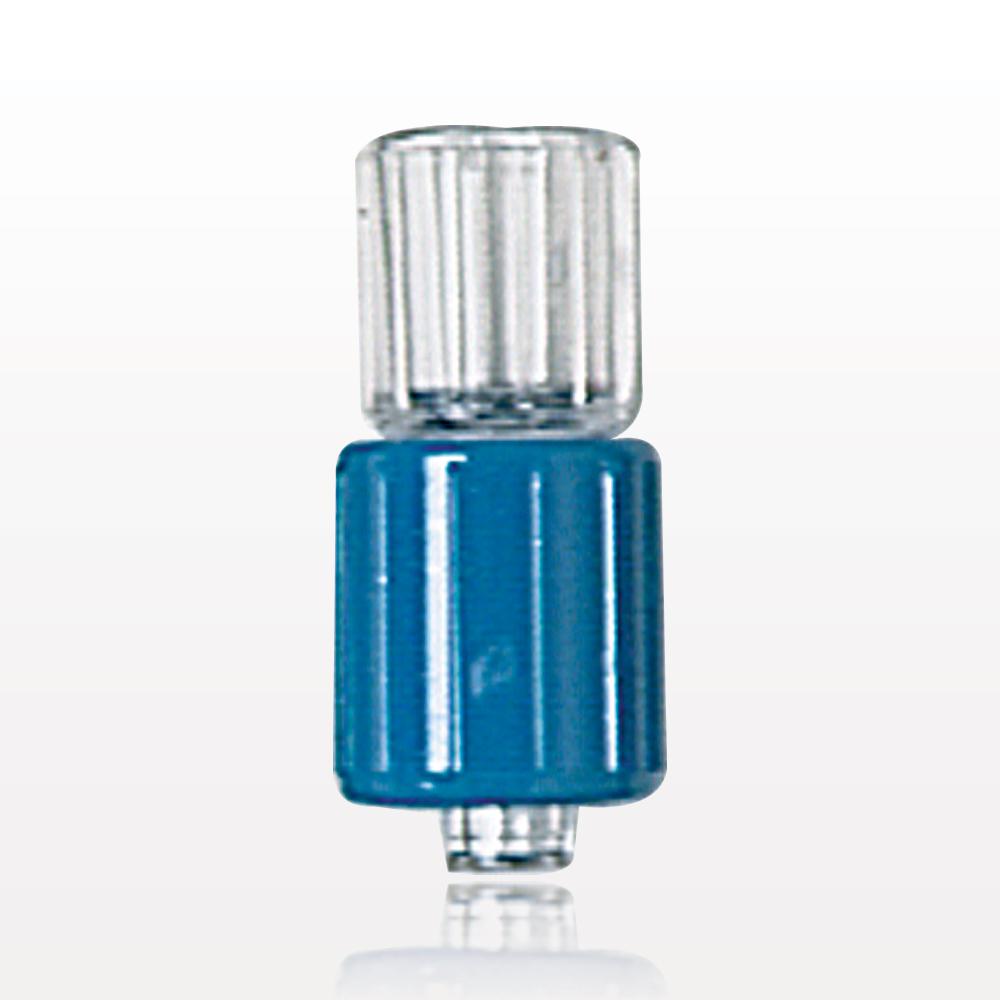 Male Luer w/Blue Spin Lock, Tubing Port, Clear