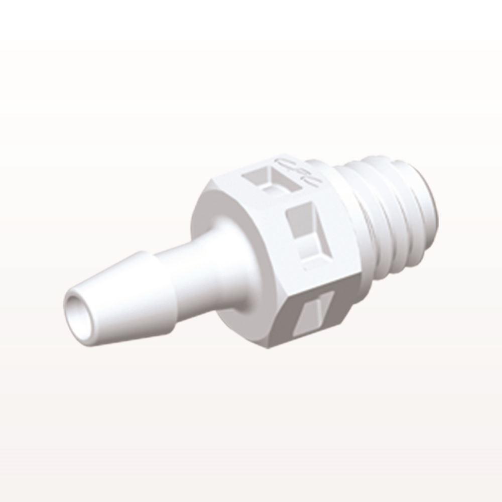 Threaded Connector, Barbed, White, 100/Bag