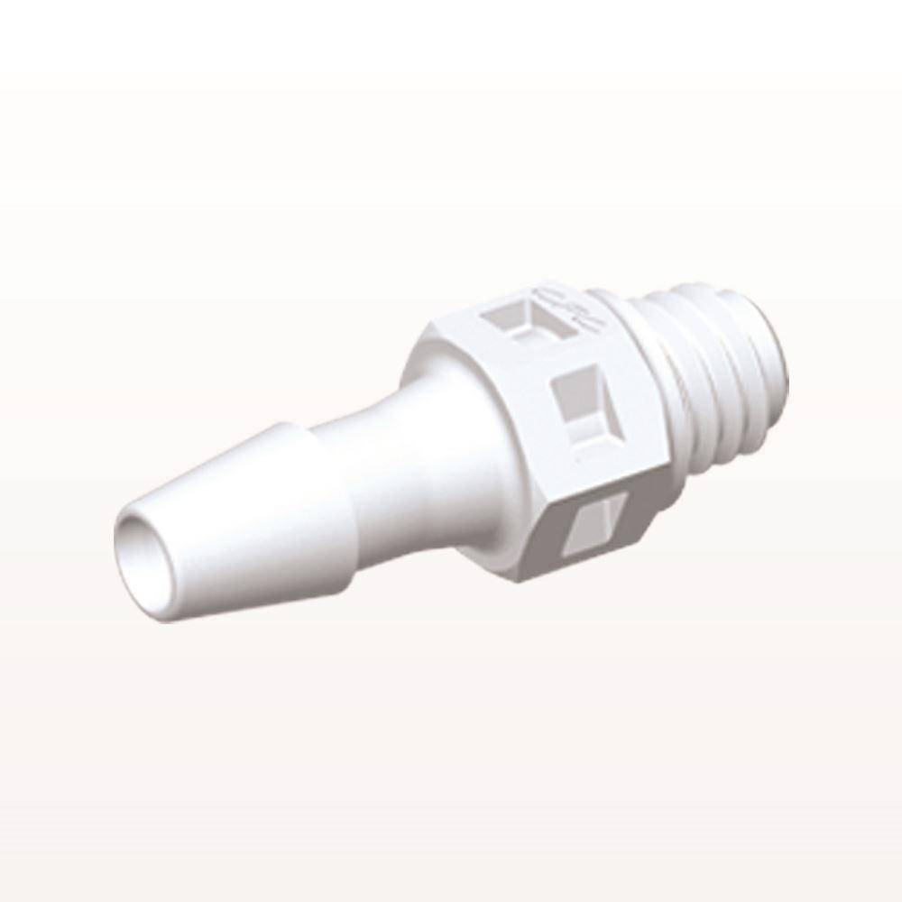 Threaded Connector, Barbed, White, 100/Bag