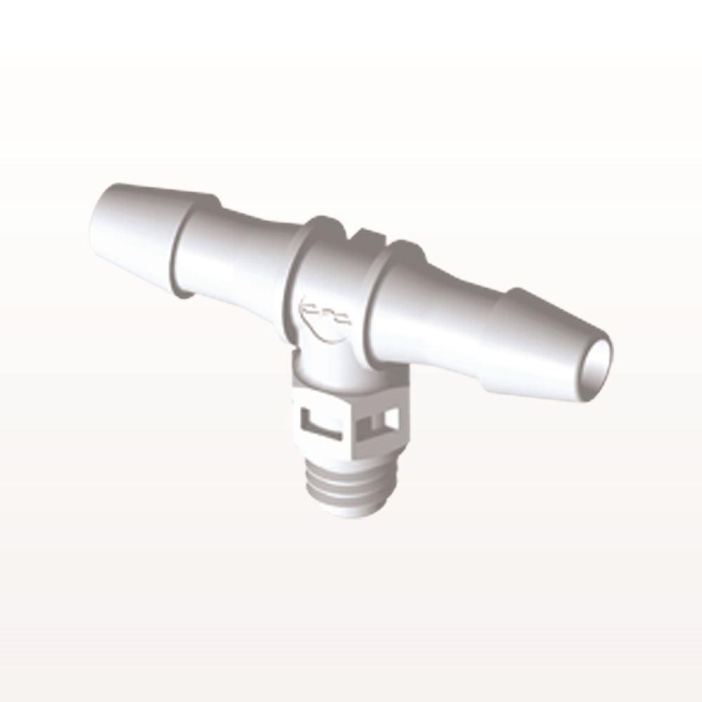 Threaded T Connector Barbed, White, 100/Bag