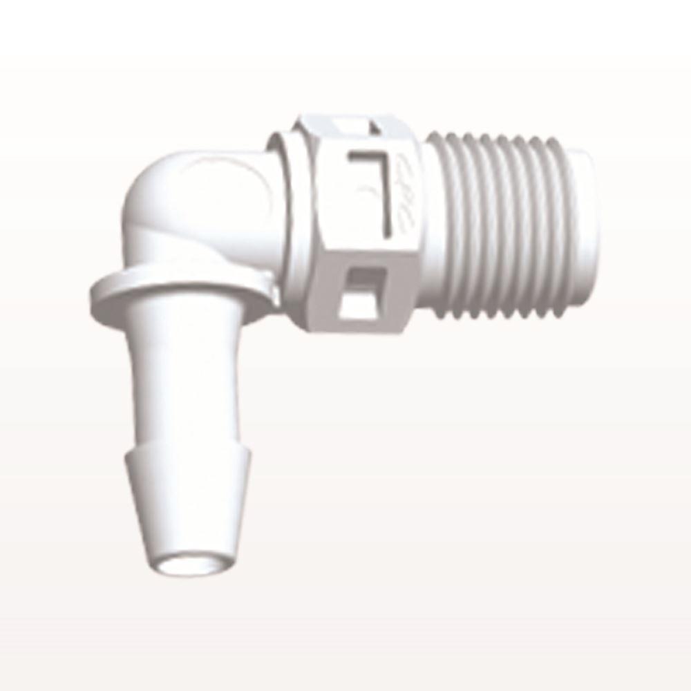 Threaded Elbow Connector, Barbed, White, 100/Bag