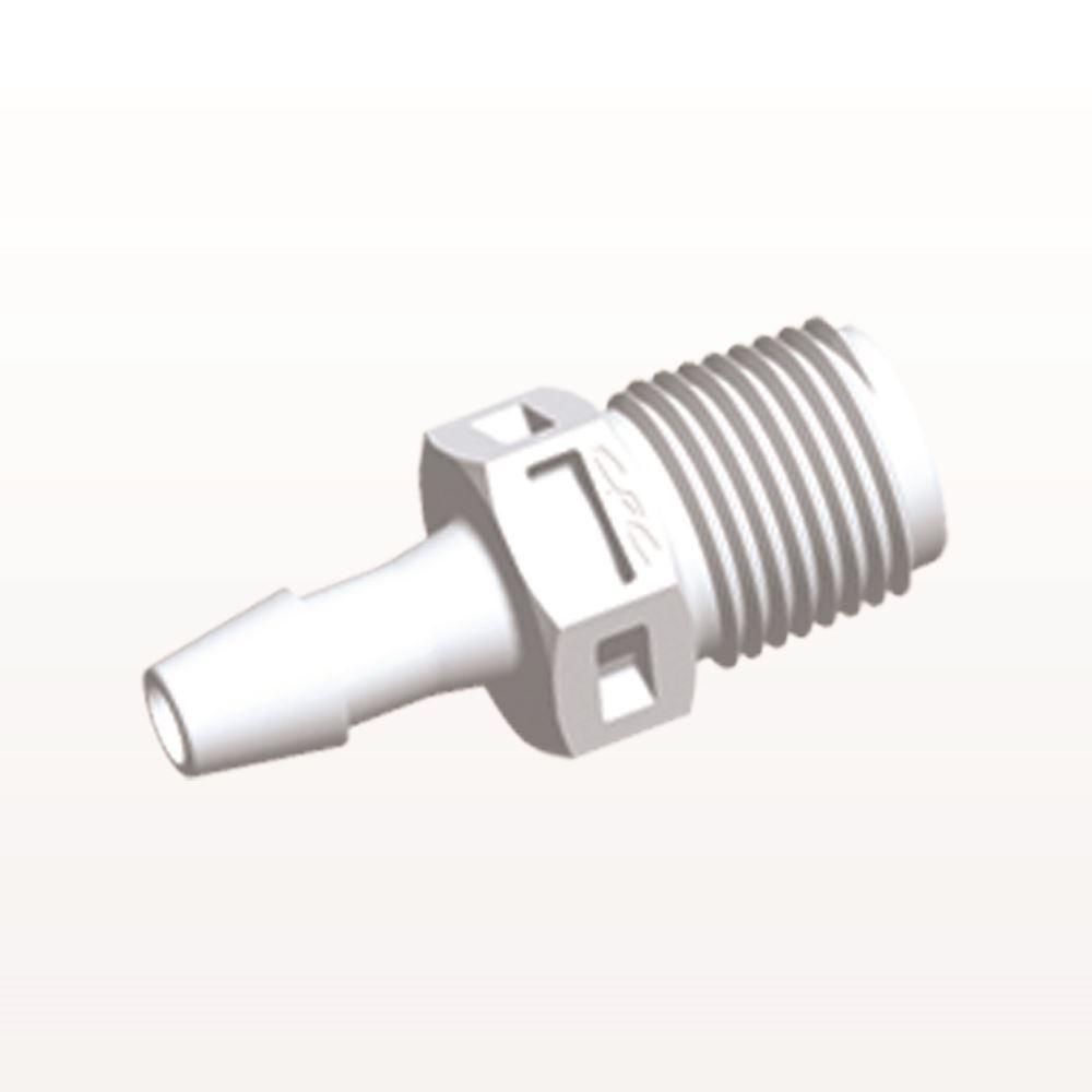 Threaded Connector, Barbed, White, 100/Bag