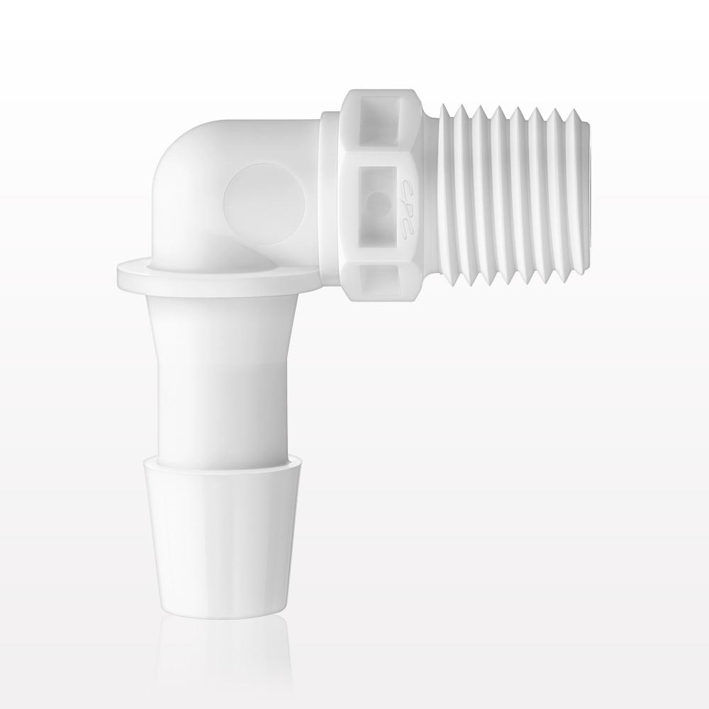 Threaded Elbow Connector, Barbed, White, 100/Bag
