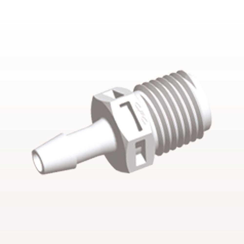 Threaded Connector, Barbed, White, 100/Bag