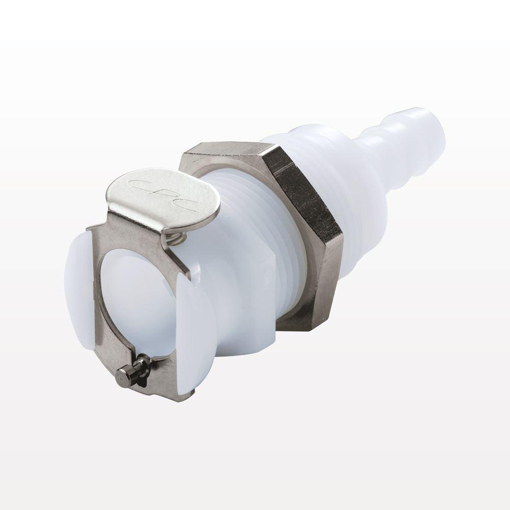 PLC Connector, Panel Mount Body, Valved, Barbed