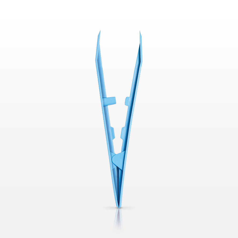 Single-Use Tweezer Forceps, Flat Square Tips, Blue