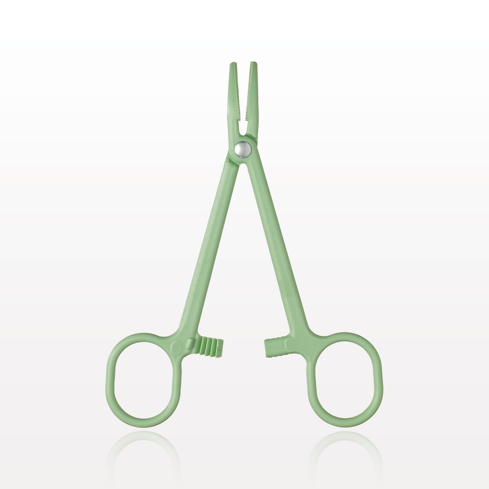 Single-Use Locking Forceps, Curved, Green