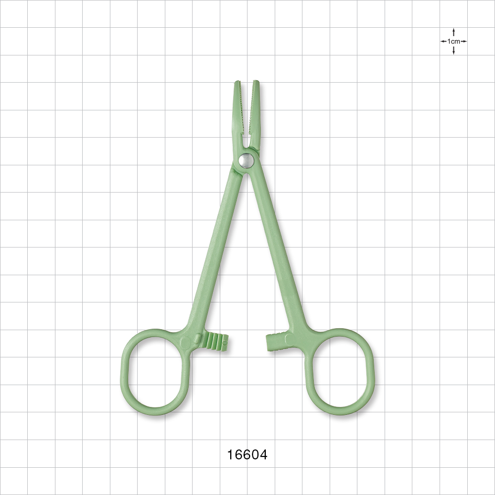 Single-Use Locking Forceps, Curved, Green