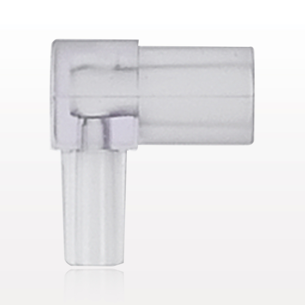 Elbow Connector, Female Luer Slip, Male Luer Slip, Clear