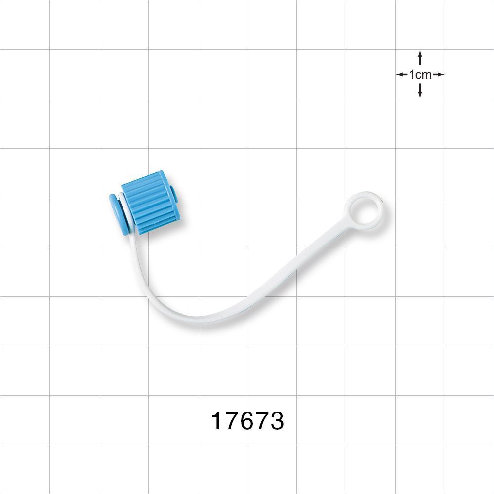 Male Luer Cap, Non-Vented w/Strap, Blue
