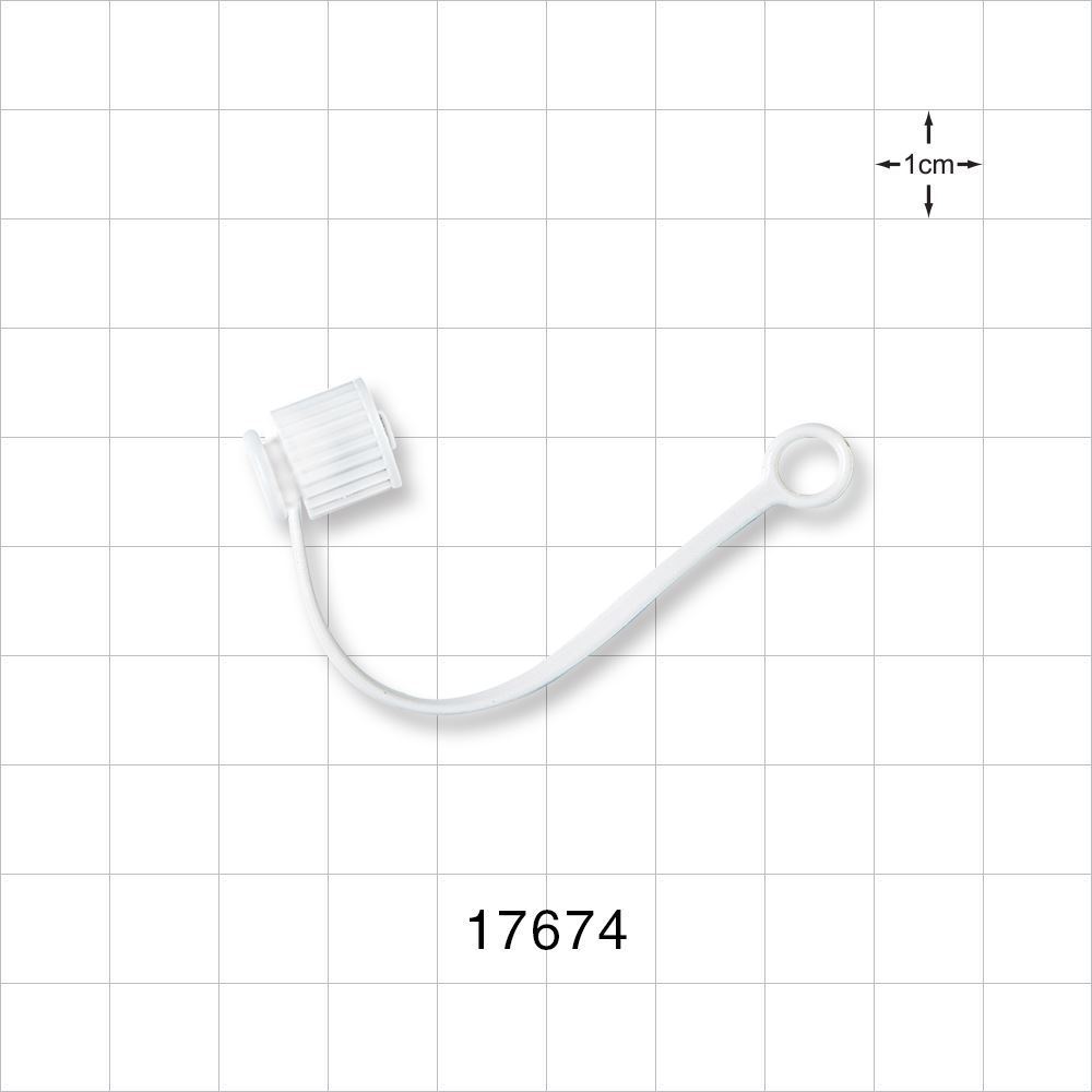 Male Luer Cap, Non-Vented w/Strap, White