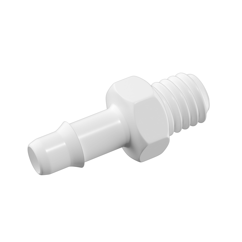 Threaded Connector, Barbed, White