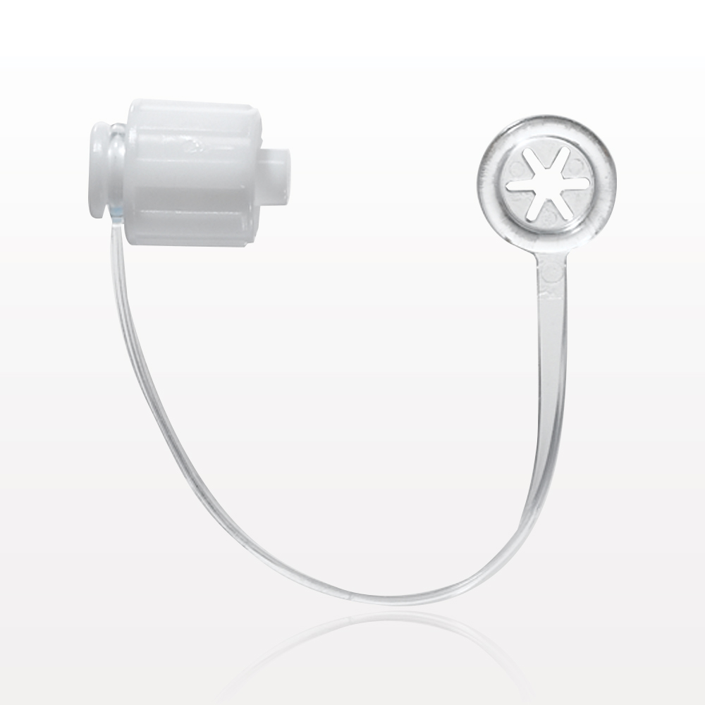 Male Luer Cap, Non-Vented w/Strap, White