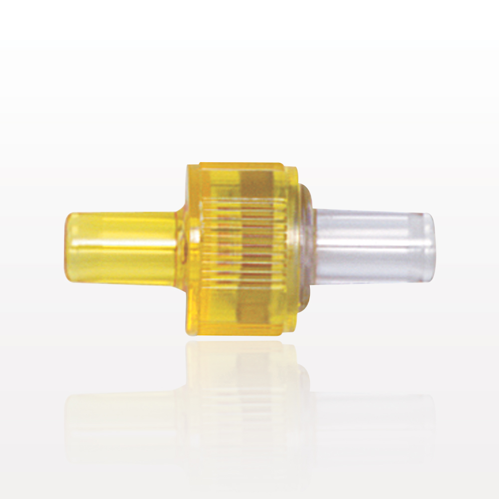 Duckbill Check Valve; Yellow Inlet, Clear Outlet