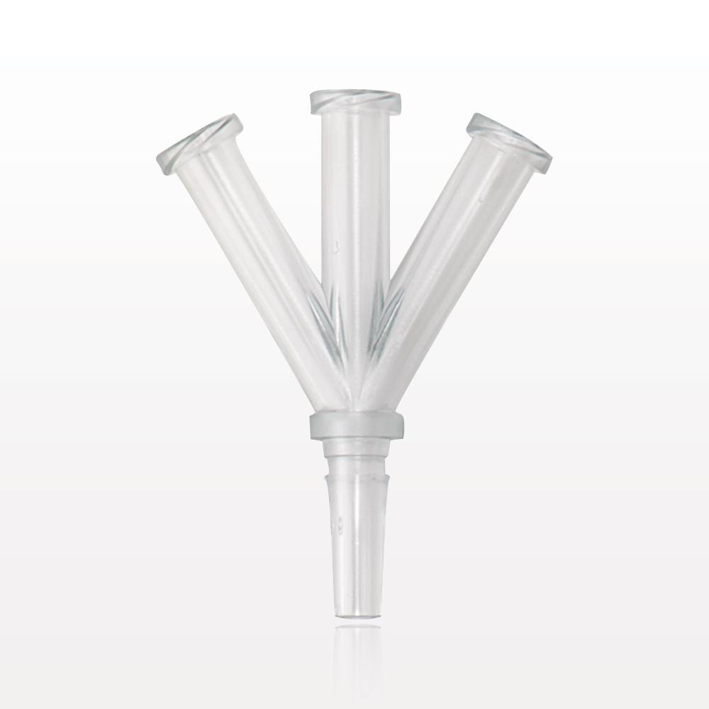 Y Connector, 4-Way, 3 Female Luer Locks, Male Luer Slip, Natural