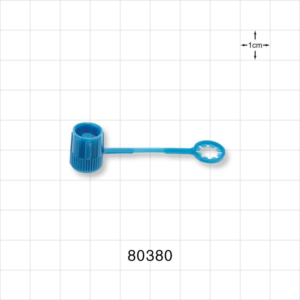 Male Luer Lock Cap, Non-Vented w/Strap, Blue