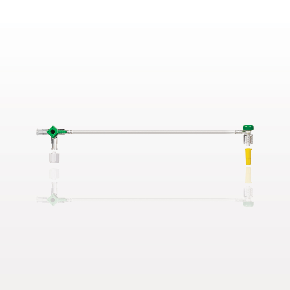 Extension Line, Hemostasis Valve with Male Luer Lock & Female Cap to 3-Way Stopcock & Male Luer Cap