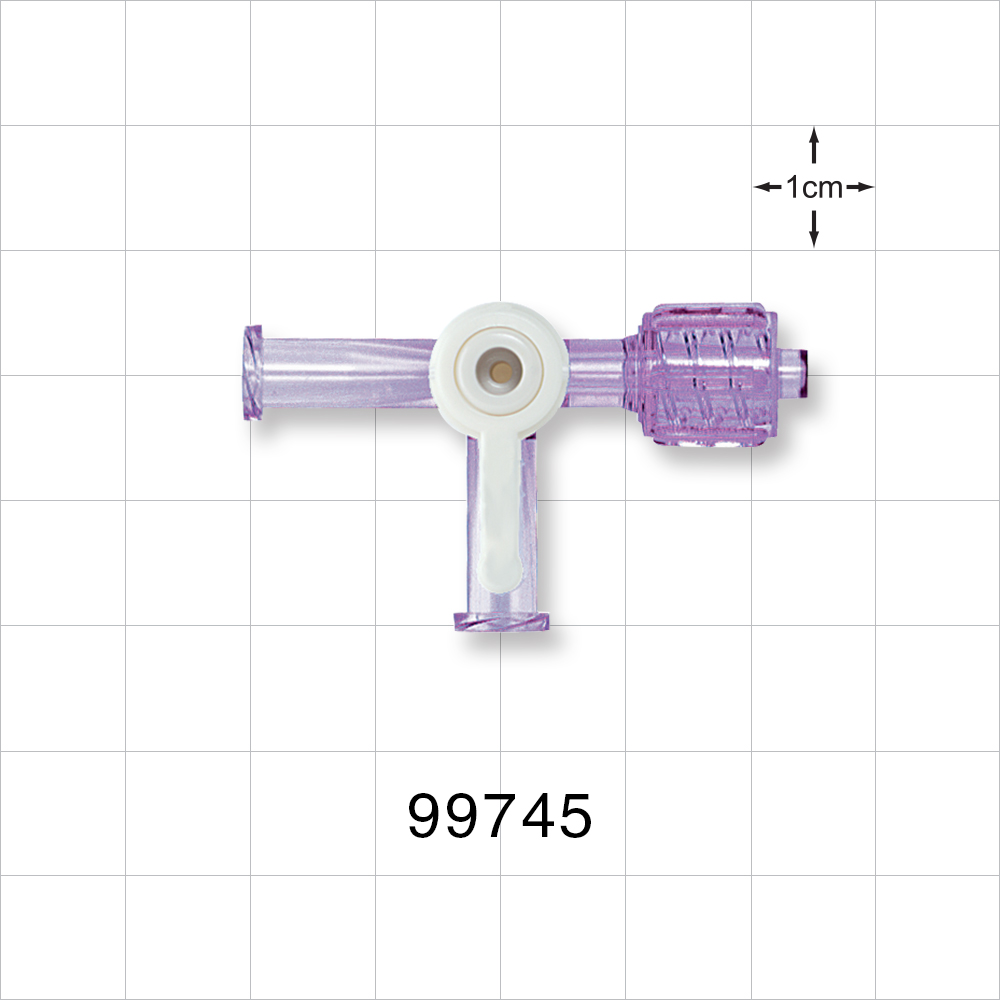 2-Way Stopcock, 2 Female Luer Locks, Swivel Male Luer Lock, 90 Degree Turn Handle