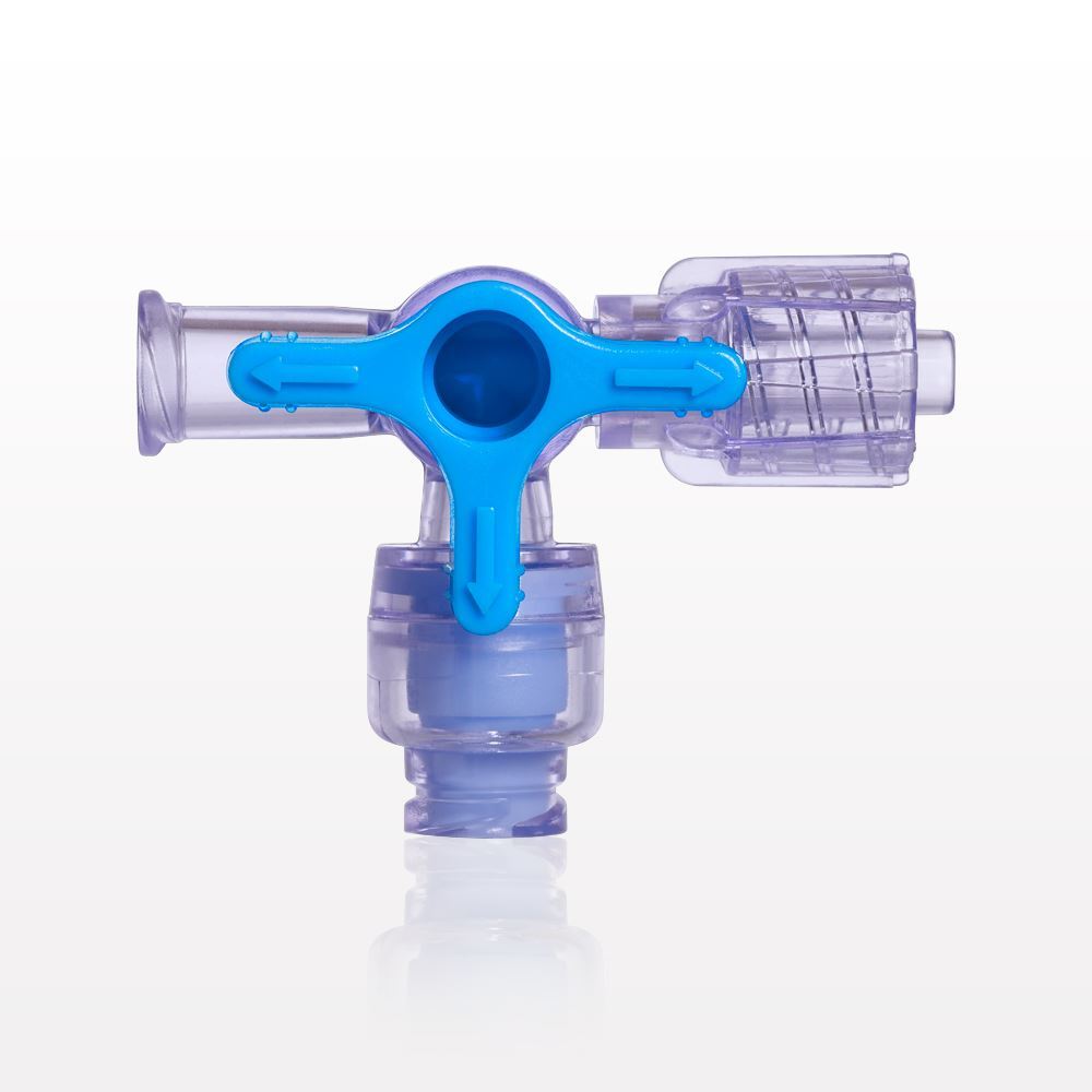 4-Way Stopcock, Female Luer Lock, Swabbable Luer Activated Valve, Male Luer Lock