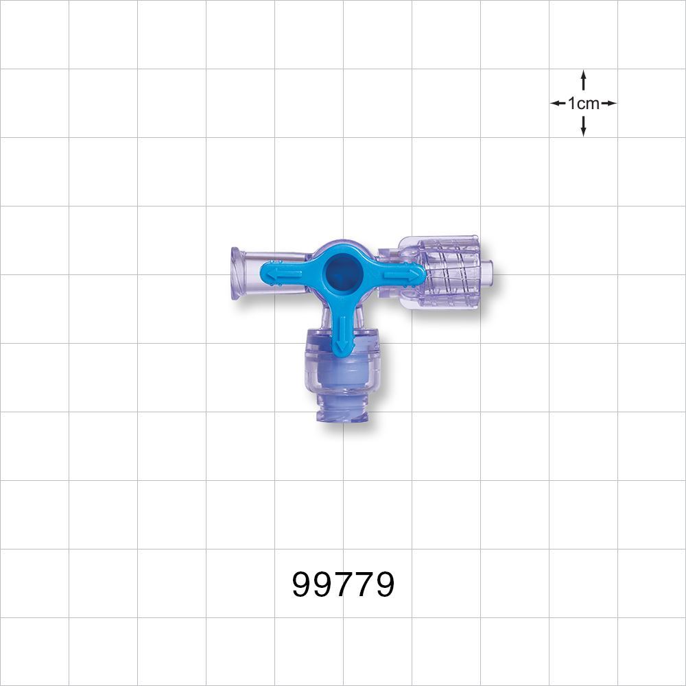 4-Way Stopcock, Female Luer Lock, Swabbable Luer Activated Valve, Male Luer Lock