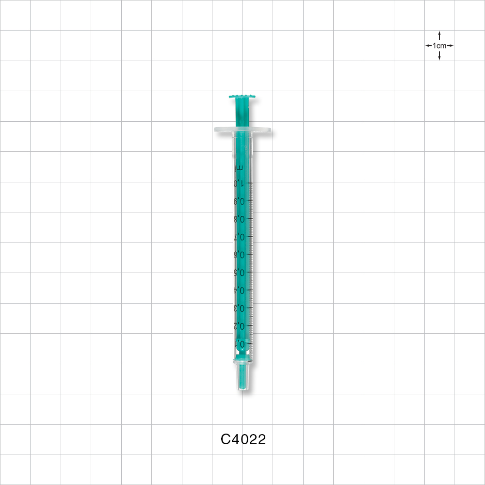 Two-Piece Syringe, Male Luer Slip, Zero Dead Space, Green