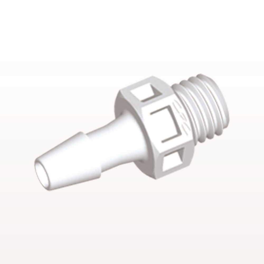 Threaded Connector, Barbed, White, 100/Bag