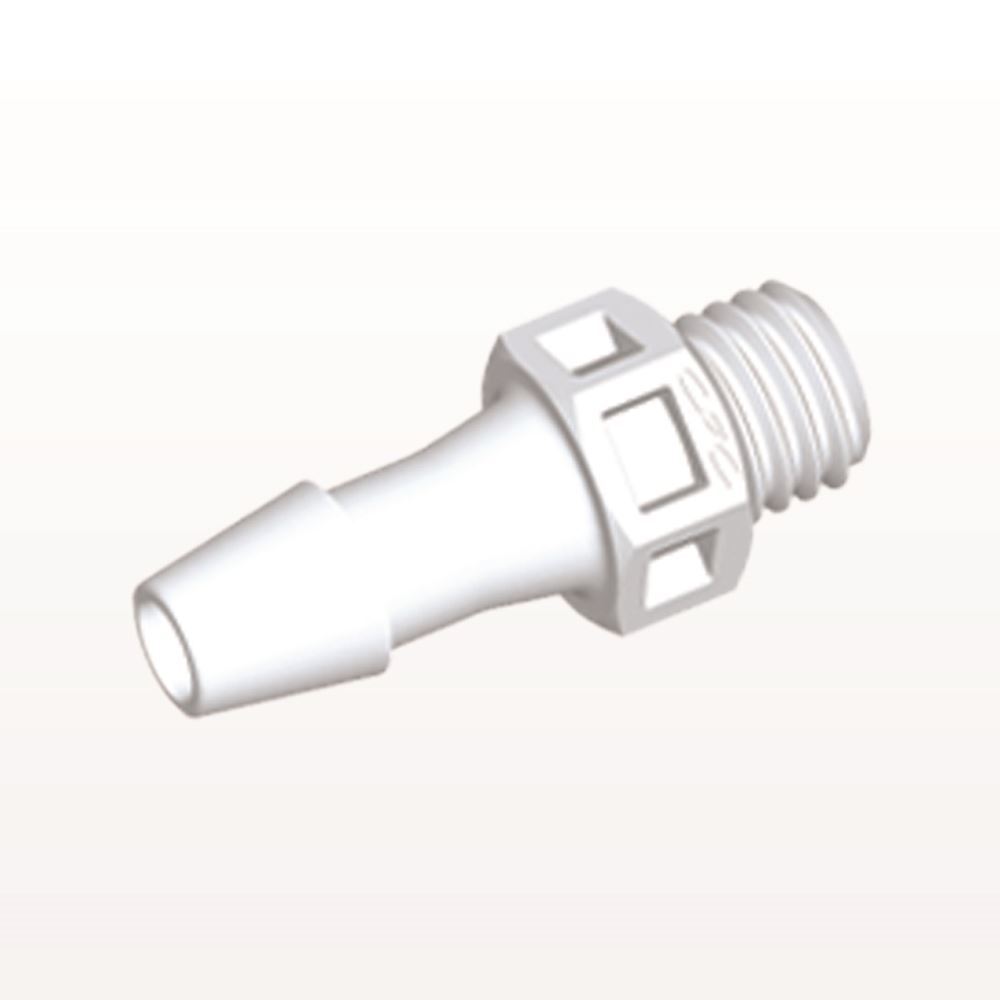 Threaded Connector, Barbed, White, 100/Bag