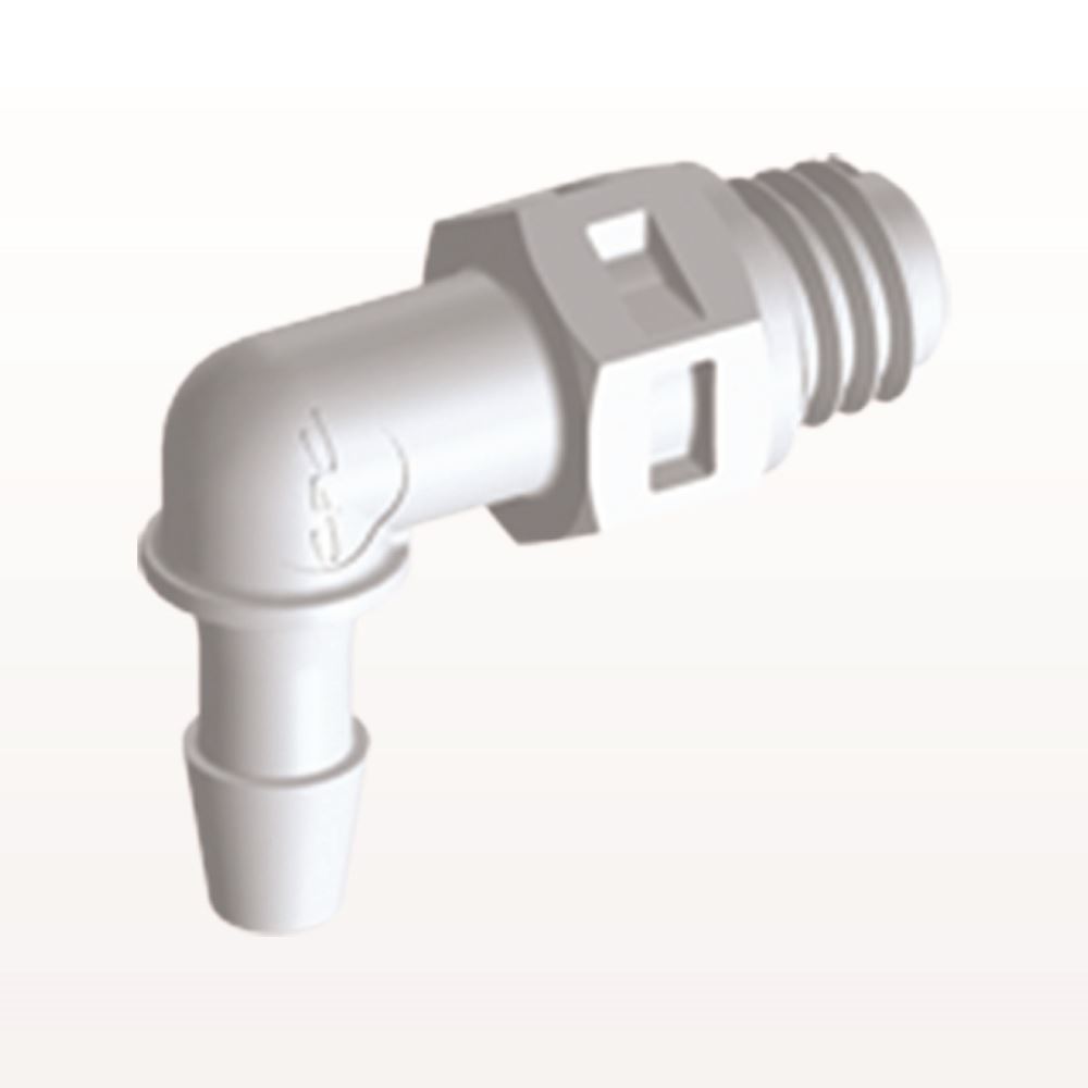 Threaded Elbow Connector, Barbed, White, 100/Bag