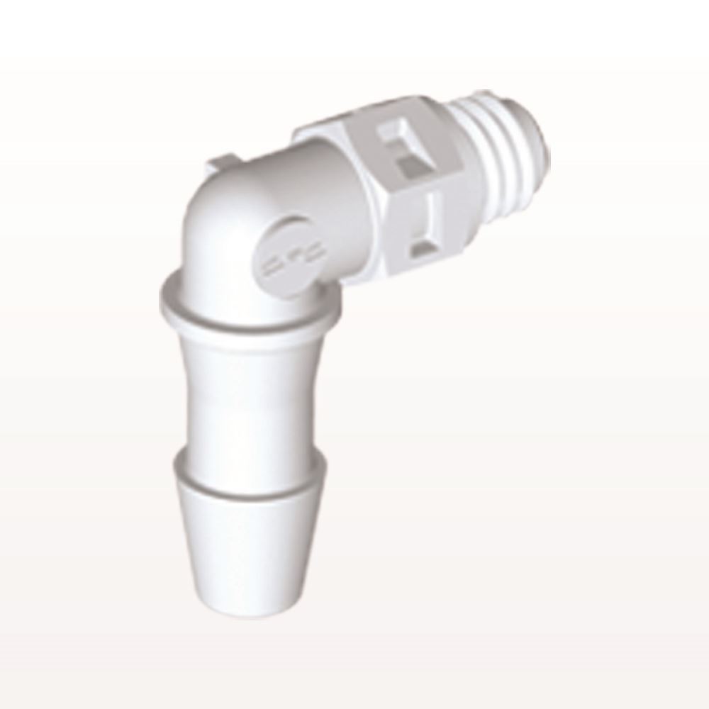 Threaded Elbow Connector, Barbed, White, 100/Bag