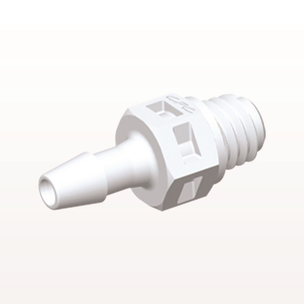 Threaded Connector, Barbed, White, 100/Bag