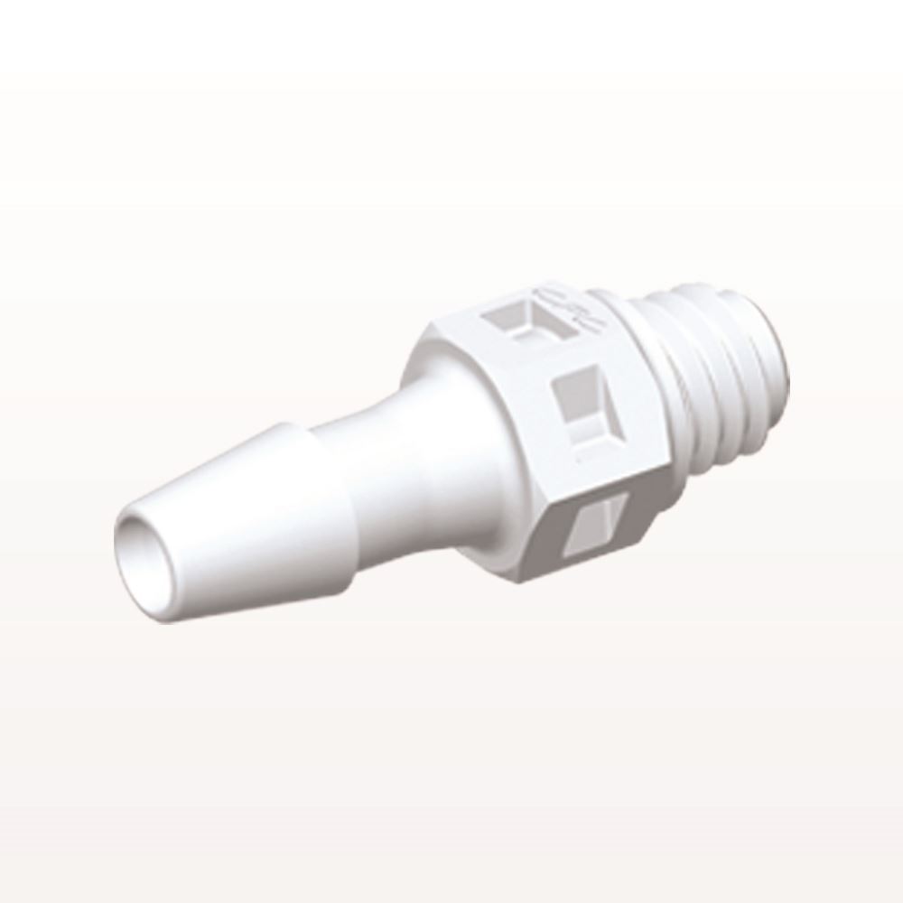 Threaded Connector, Barbed, White, 100/Bag