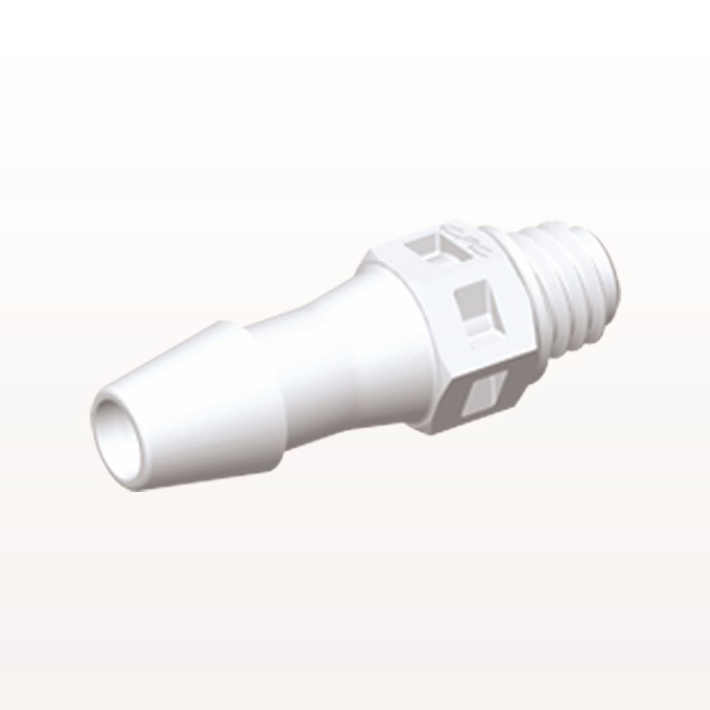 Threaded Connector, Barbed, White, 100/Bag