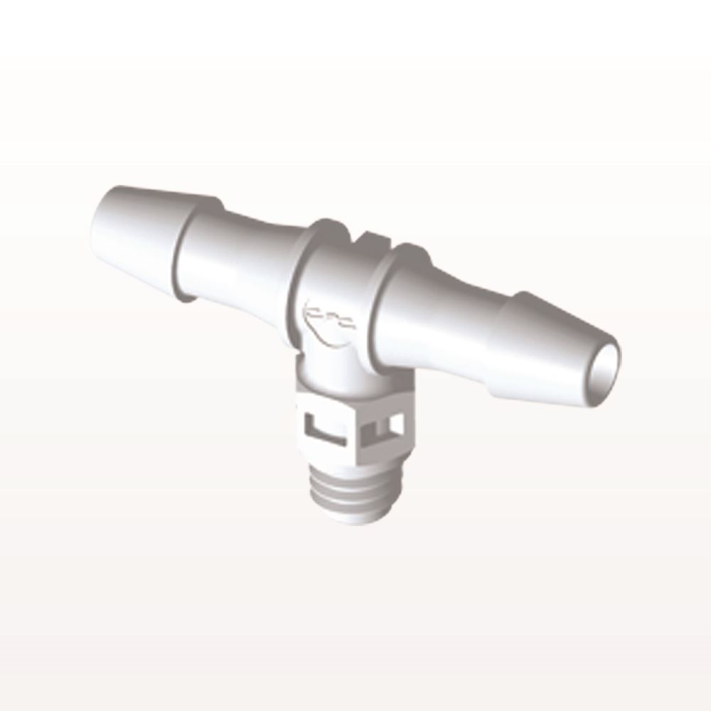 Threaded T Connector Barbed, White, 100/Bag