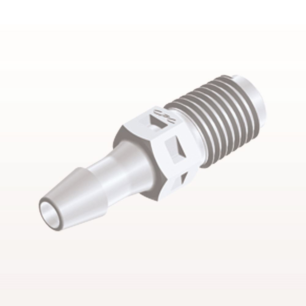 Threaded Connector, Barbed, White, 100/Bag