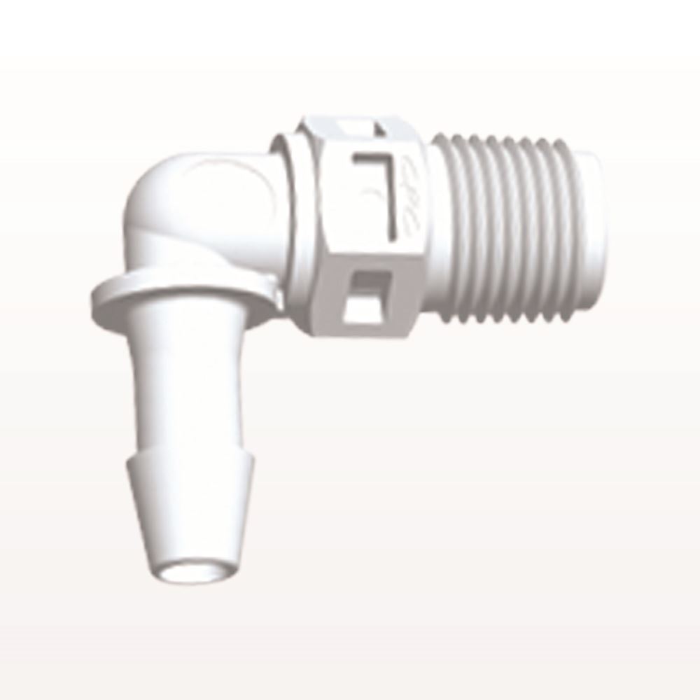 Threaded Elbow Connector, Barbed, White, 100/Bag