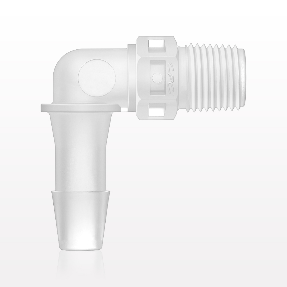 Threaded Elbow Connector, Barbed, Natural, 100/Bag