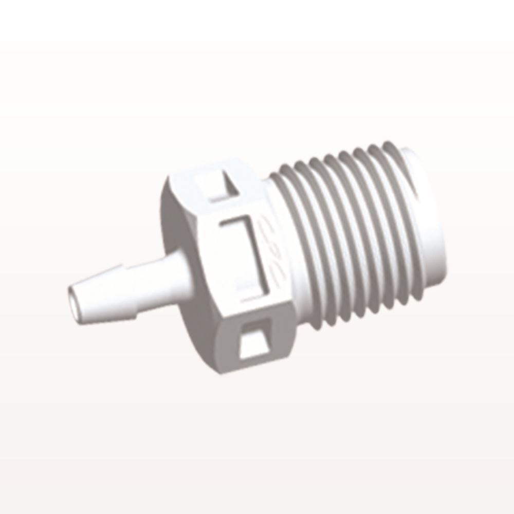 Threaded Connector, Barbed, White, 100/Bag