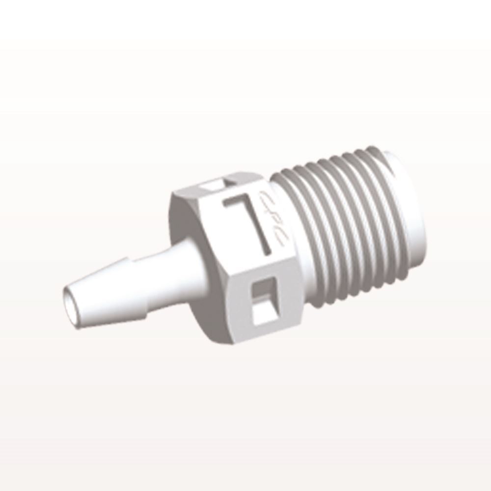 Threaded Connector, Barbed, White, 100/Bag