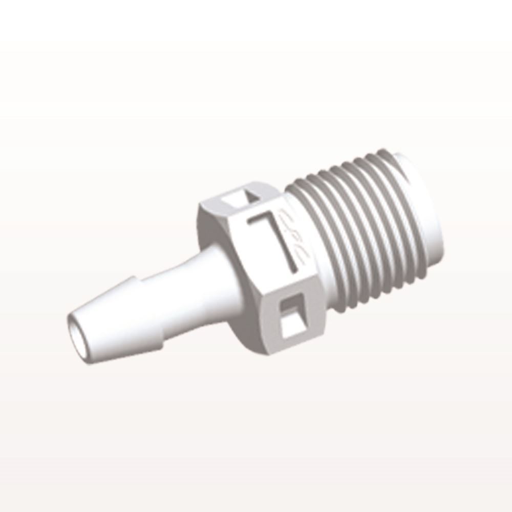 Threaded Connector, Barbed, White, 100/Bag