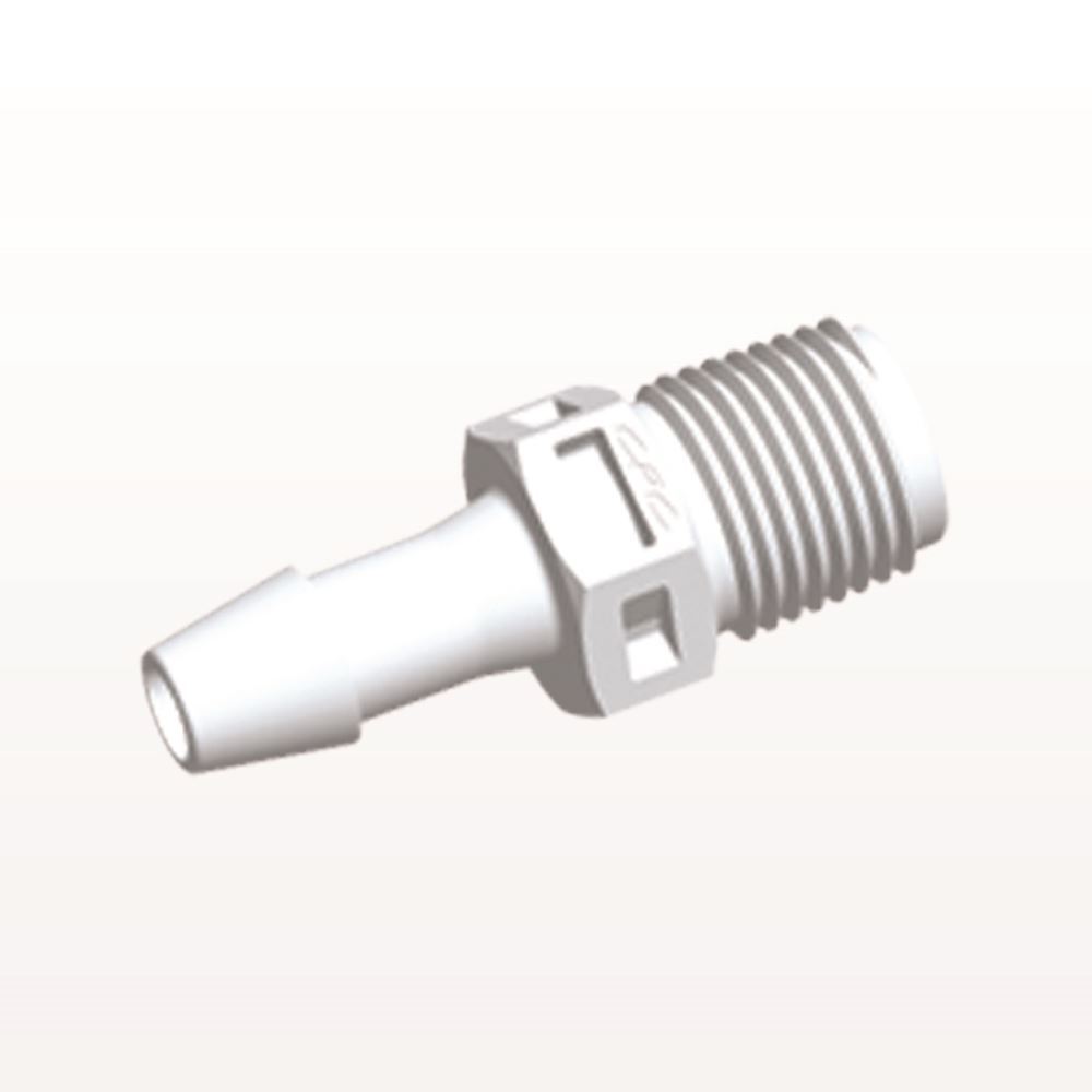 Threaded Connector, Barbed, White, 100/Bag