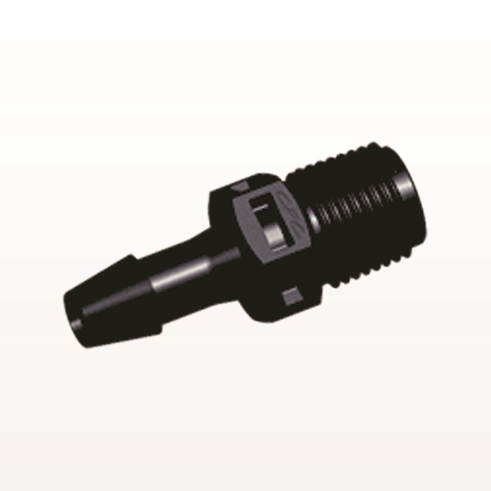 Threaded Connector, Barbed, Black, 100/Bag