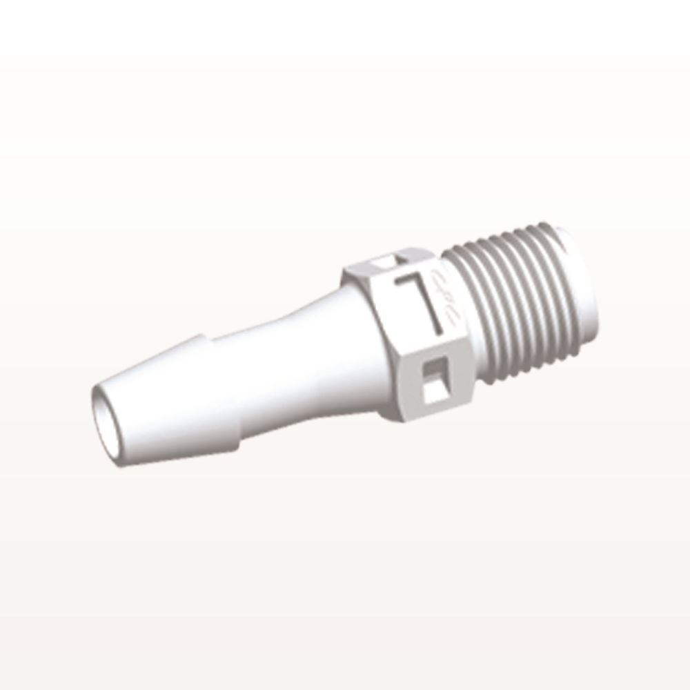 Threaded Connector, Barbed, White, 100/Bag